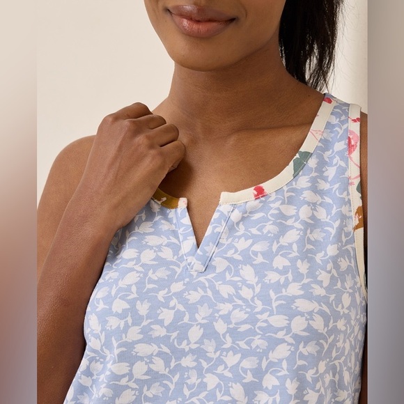 NWOT Pact Organic Cotton Staycation Blue and white Sleep Tank Top Large L - Picture 3 of 11